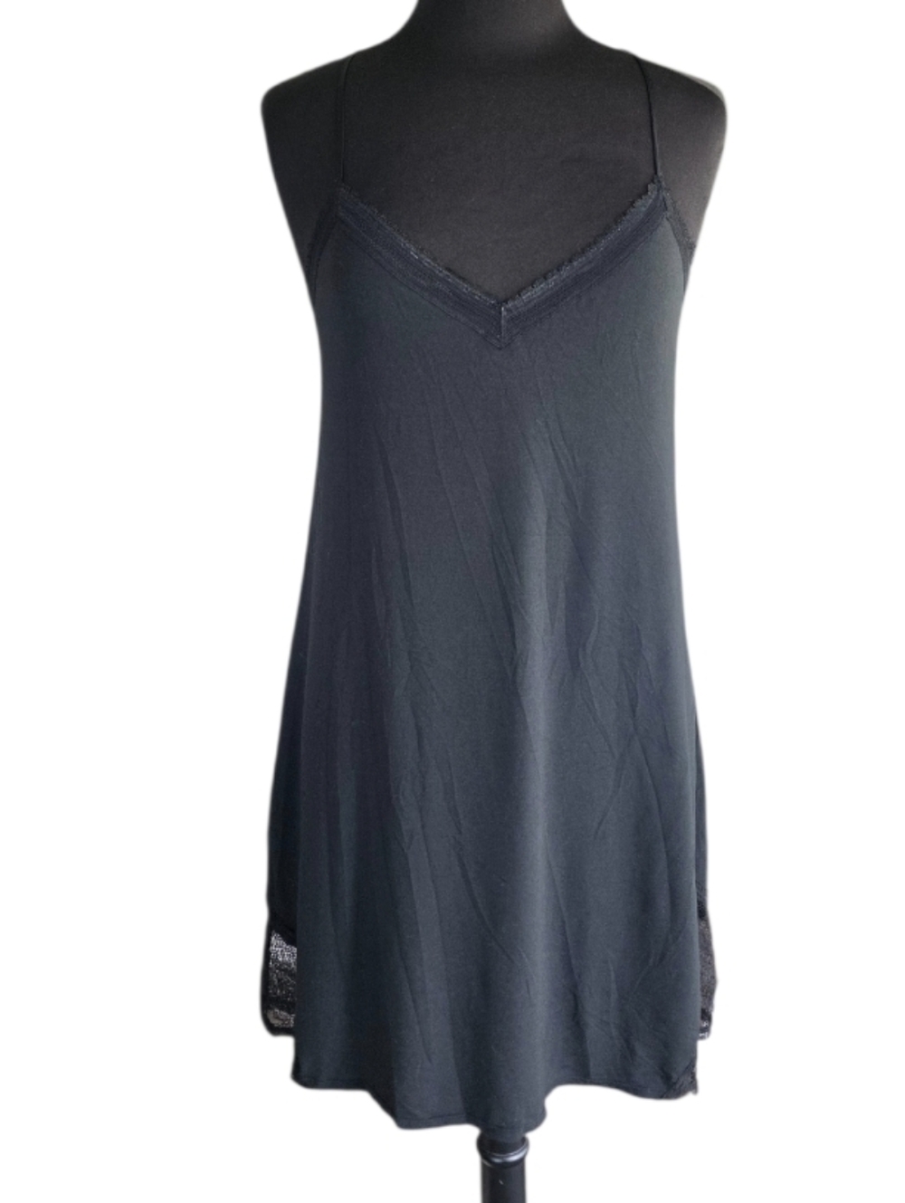 Victoria's Secret Ultra Soft Nightie Large Black Lace-Trim Slip Chemise